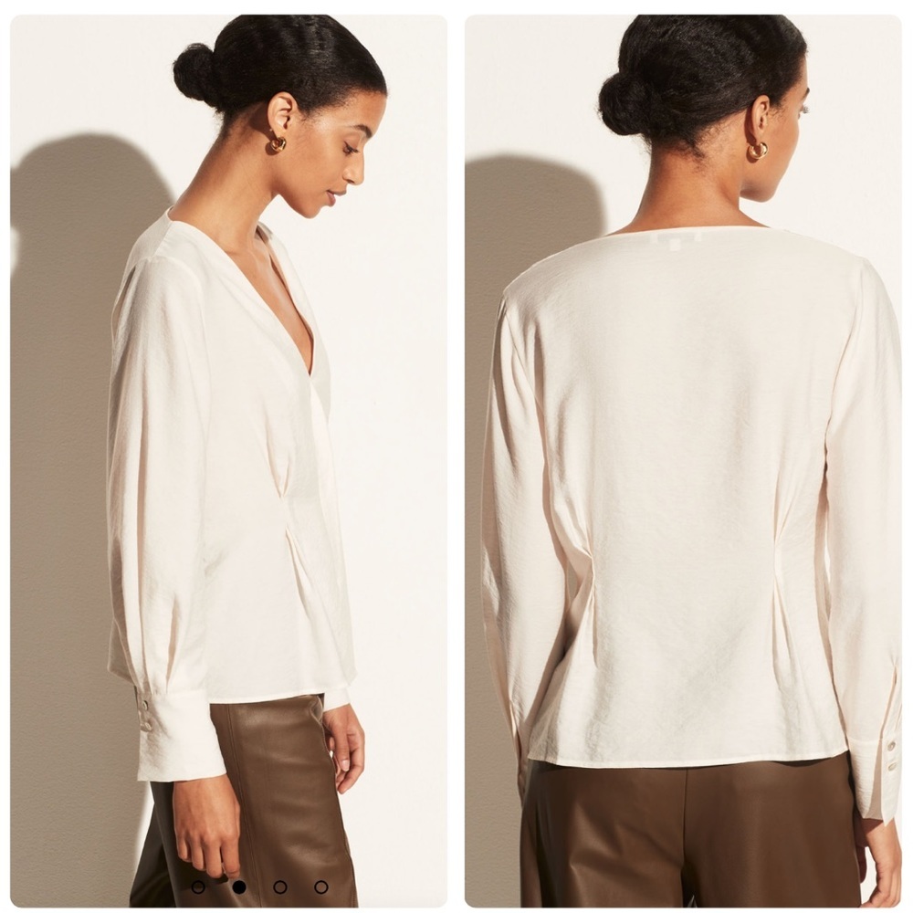 NWT Vince. Fitted Shaped Sleeve V-Neck Blouse in Cream Size XS - Picture 2 of 12